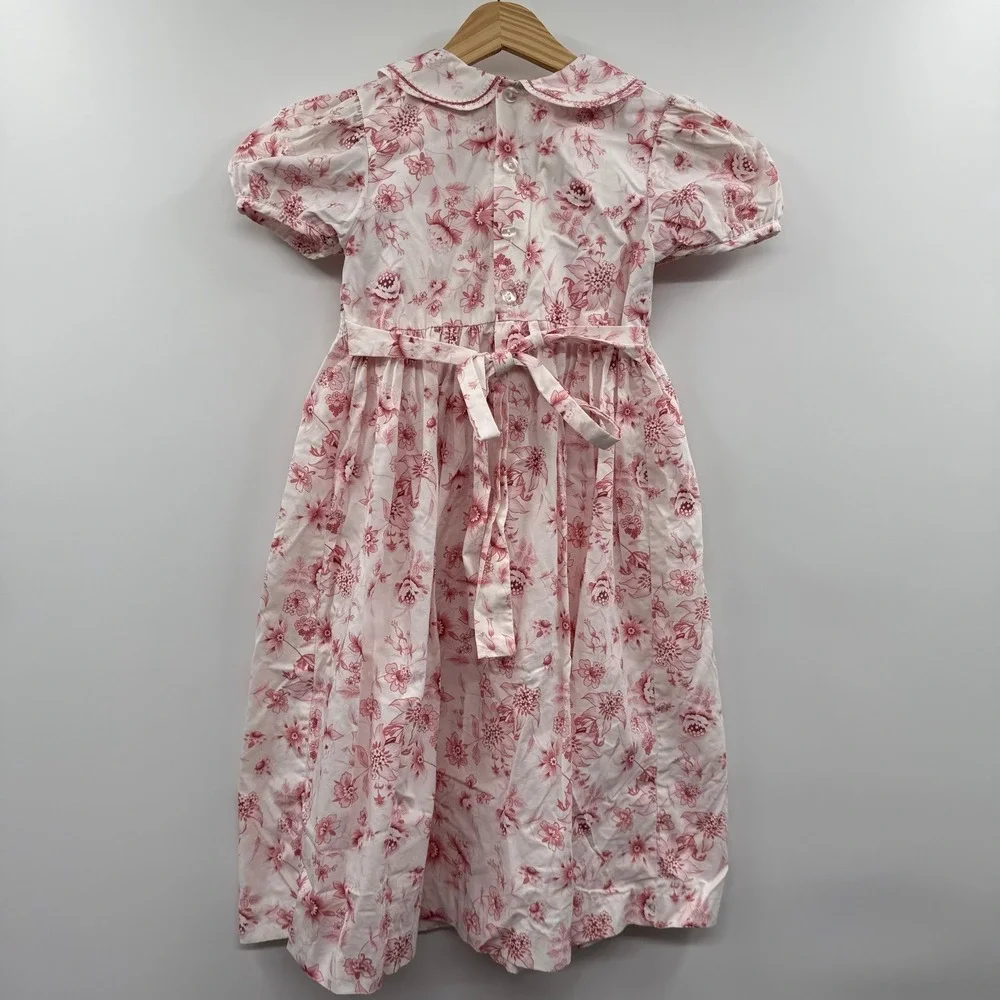 Vintage basic editions Cottage Smocked Party Dress Pink Floral Puff Sleeves 6
